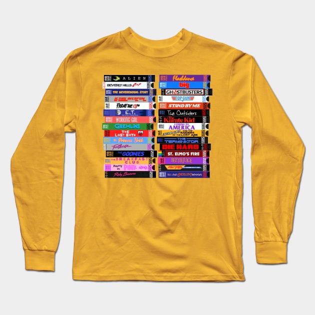 Retro 80s Movies VHS Stacks Long Sleeve T-Shirt by darklordpug